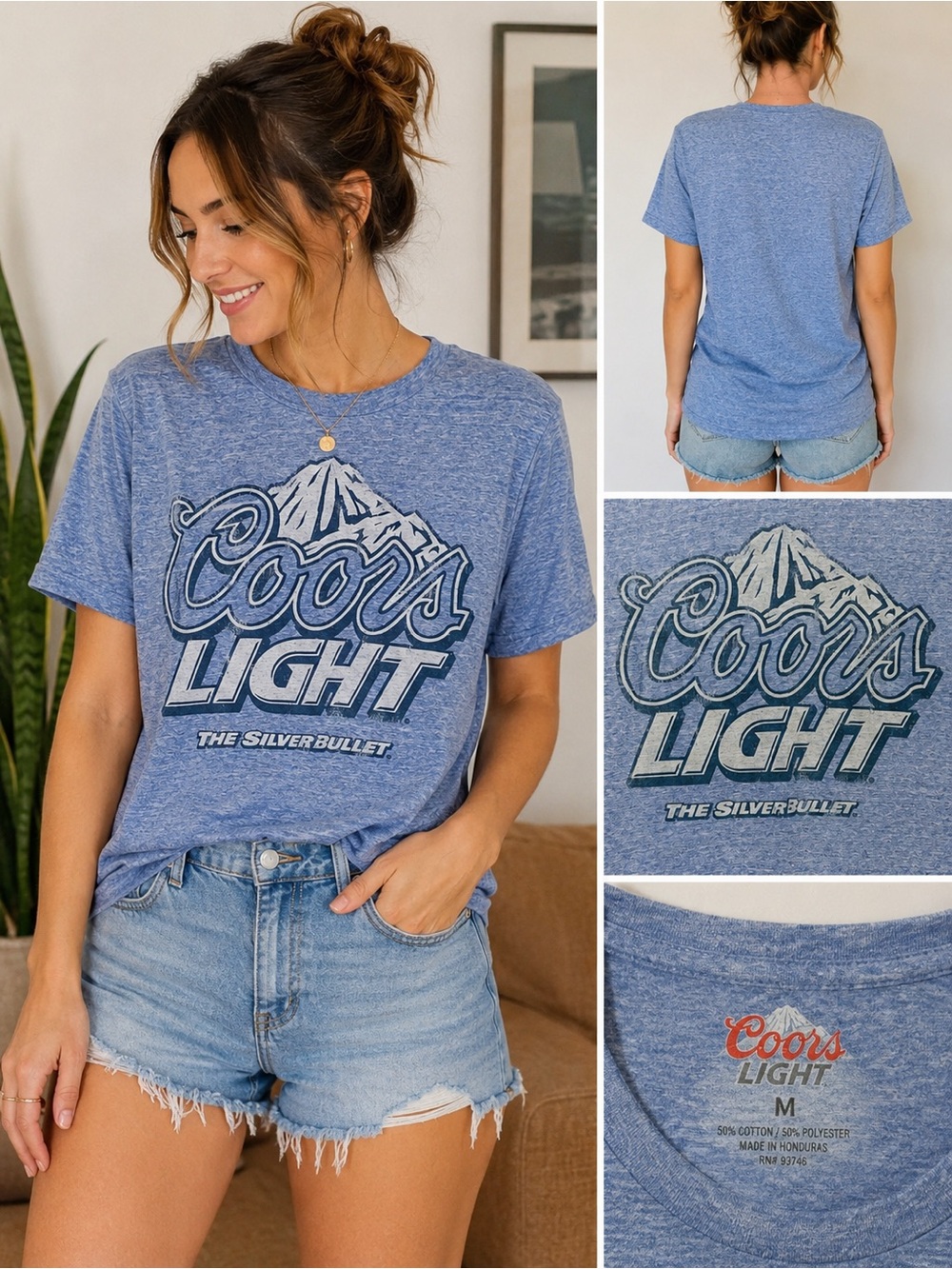 Coors Light Silver Bullet Graphic Tee Heather Blue Size S